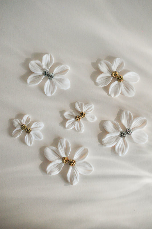 Silver & White Flower Earrings