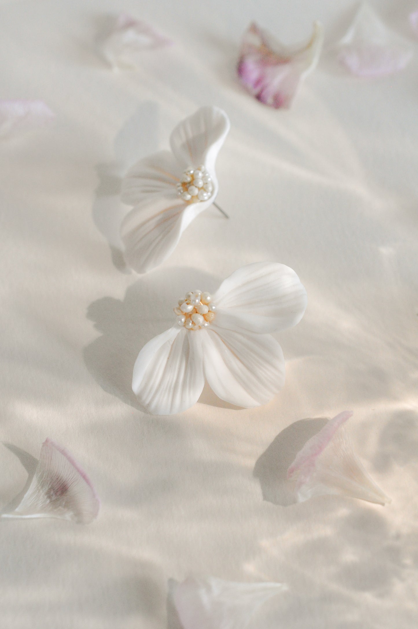 Pearl & White Flower Earrings