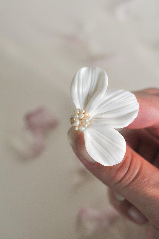 Pearl & White Flower Earrings