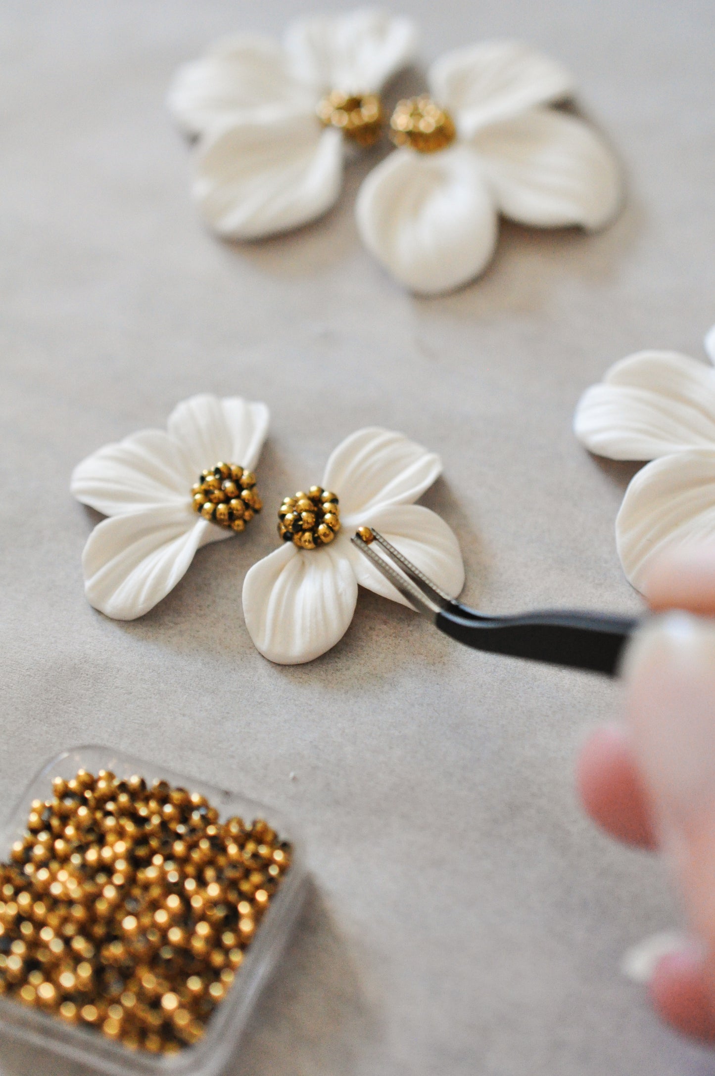 Silver & White Flower Earrings