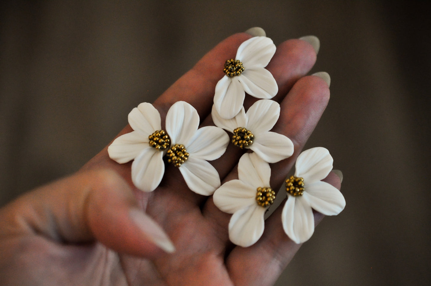 Gold & White Flower Earrings