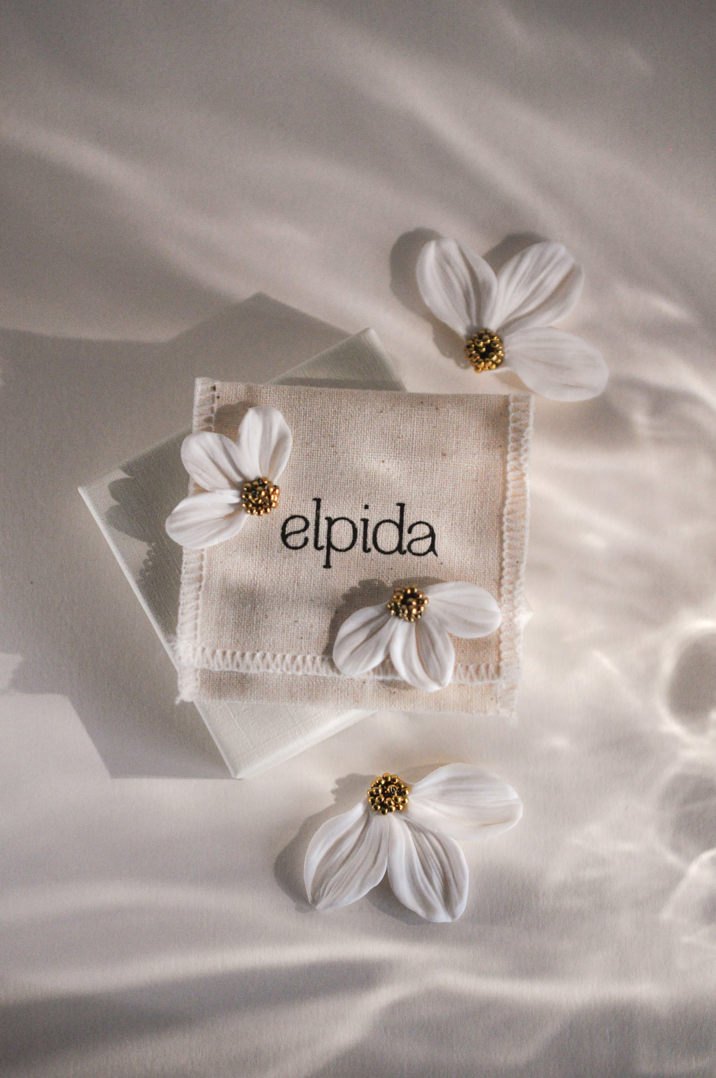 Gold & White Flower Earrings