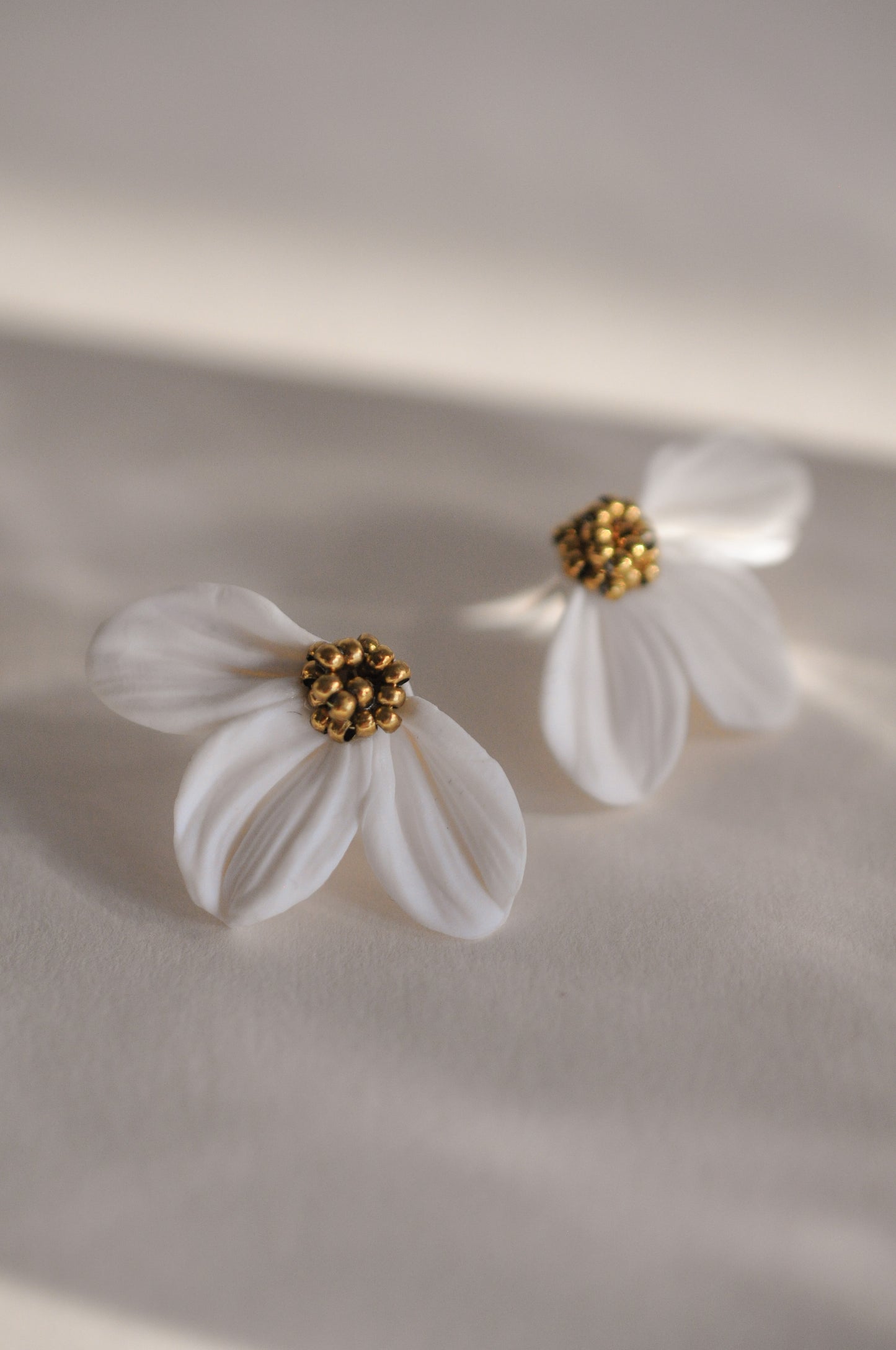 Gold & White Flower Earrings