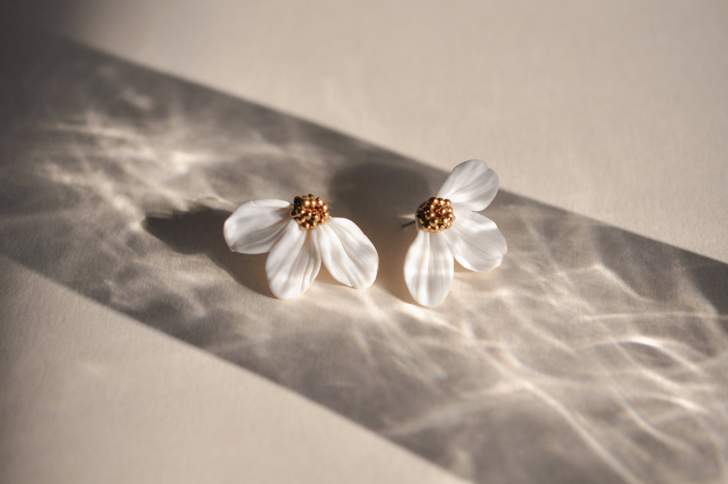 Gold & White Flower Earrings