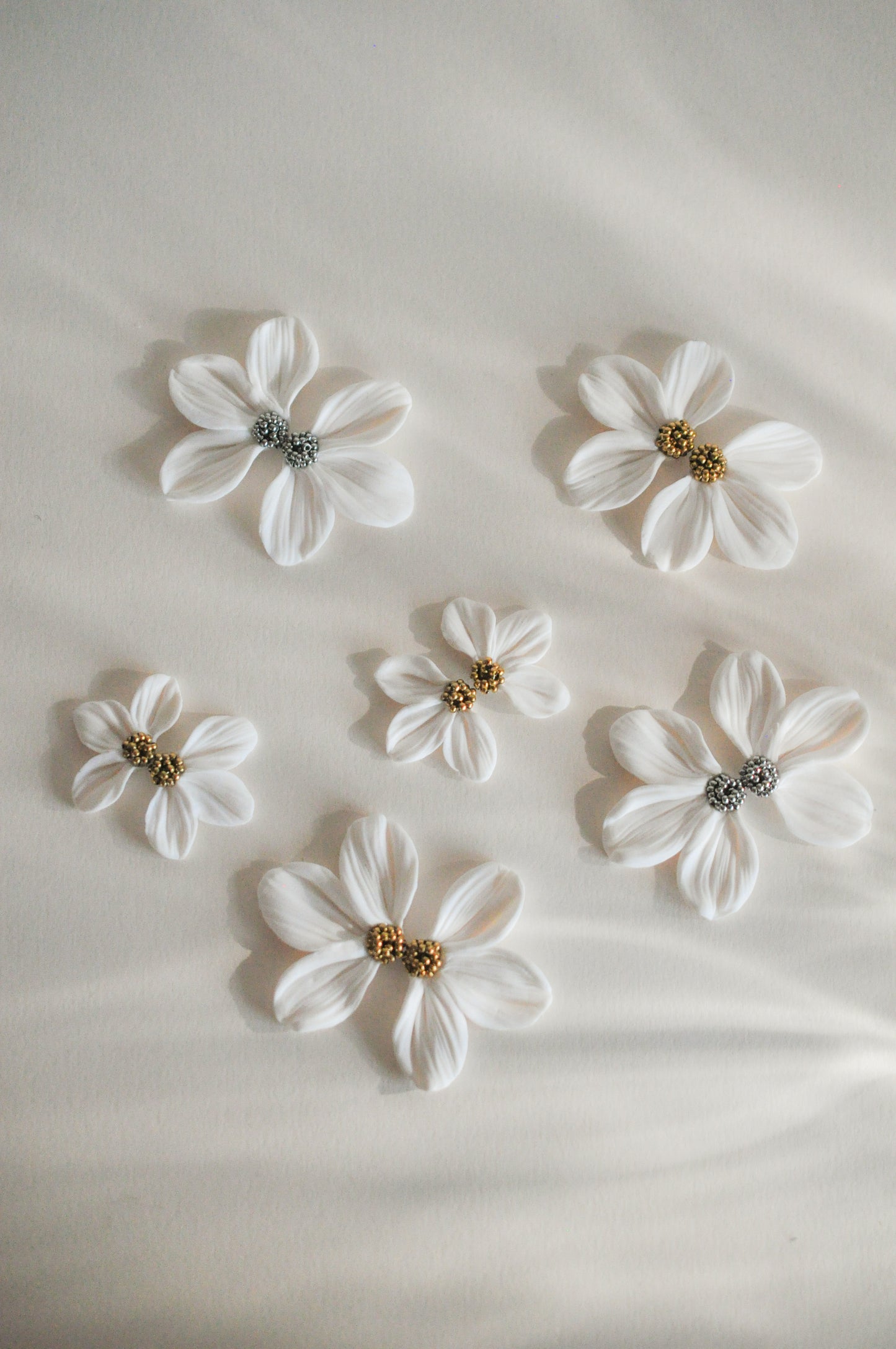 Silver & White Flower Earrings