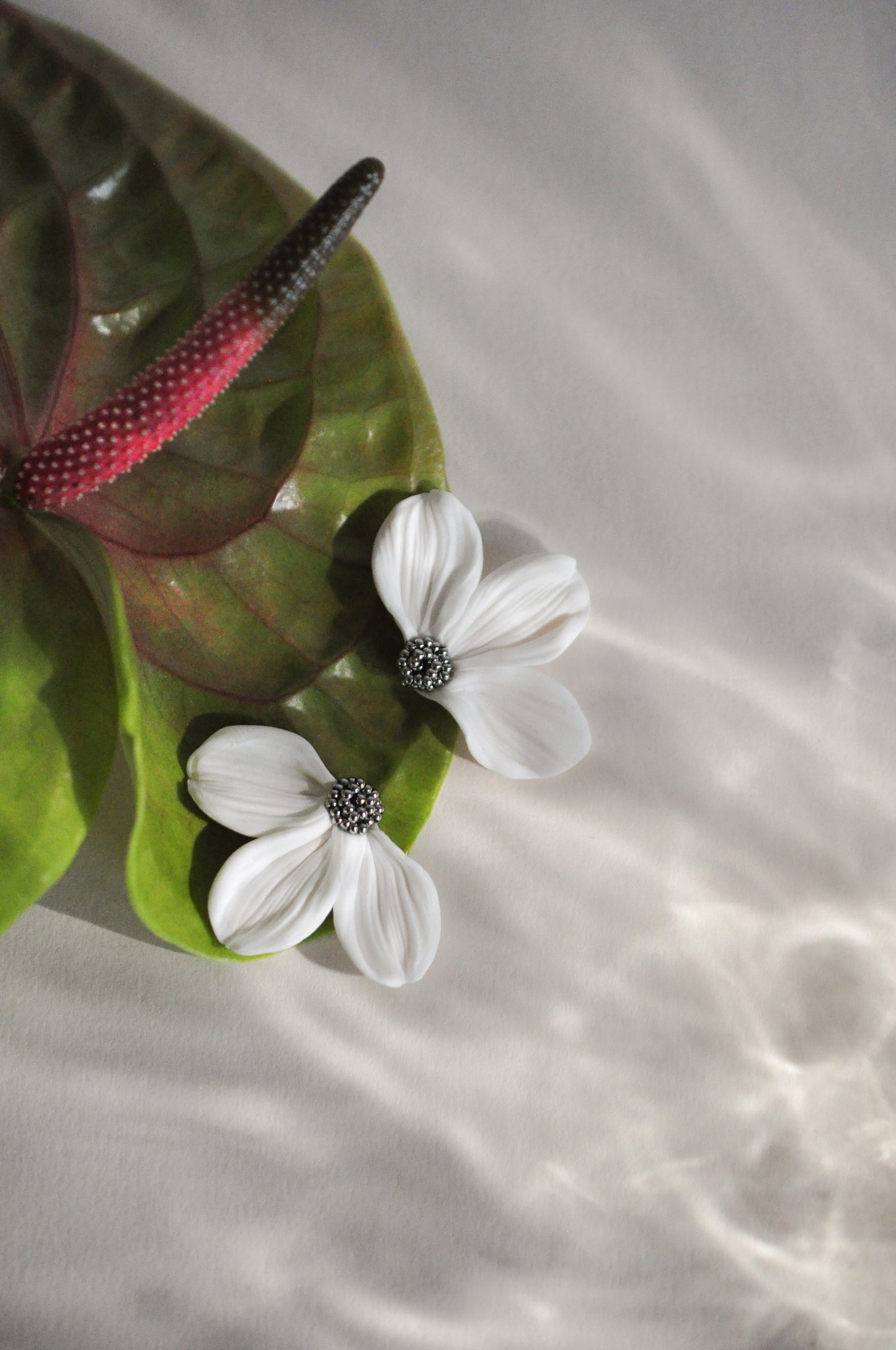 Silver & White Flower Earrings