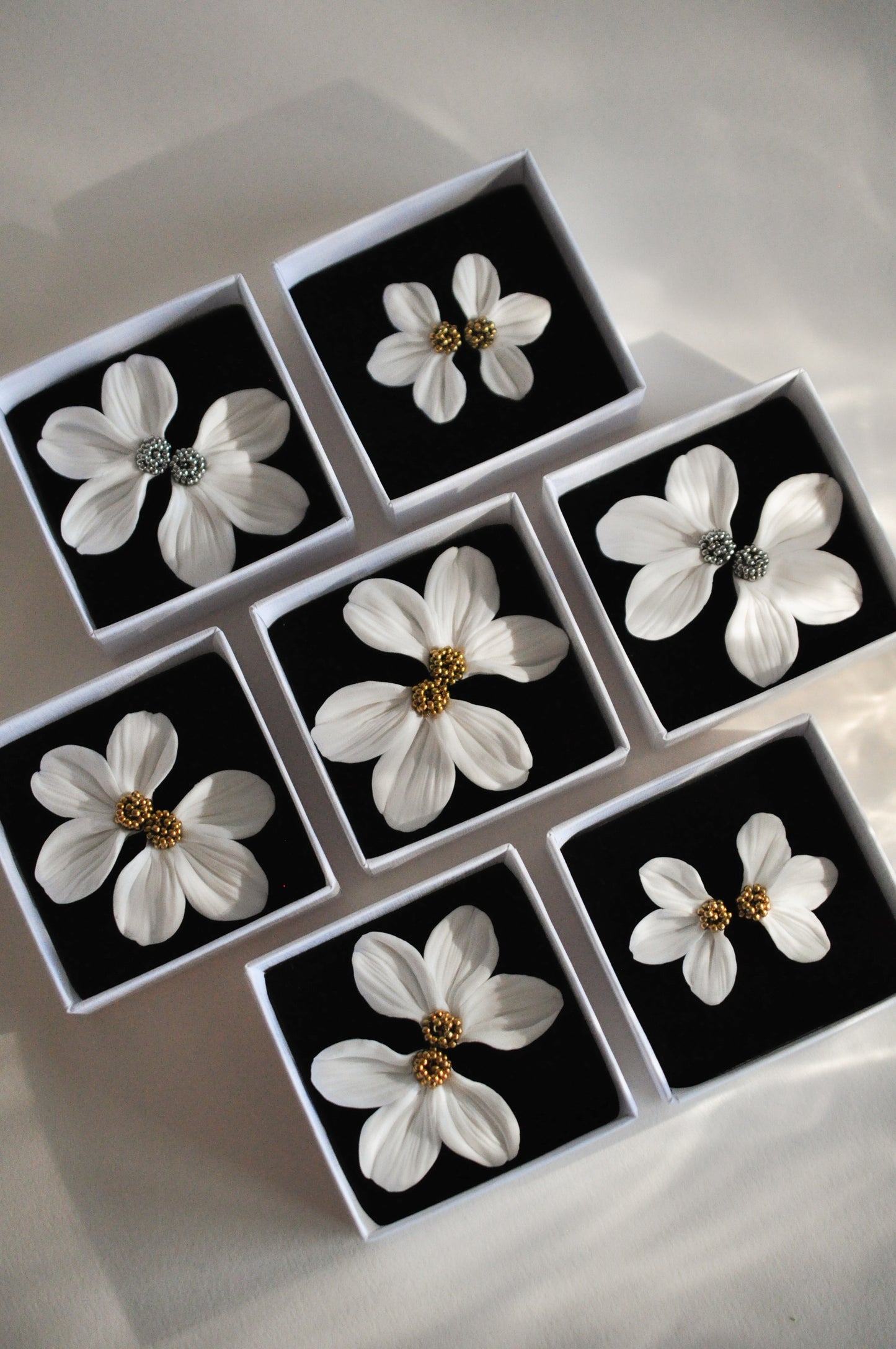 Silver & White Flower Earrings