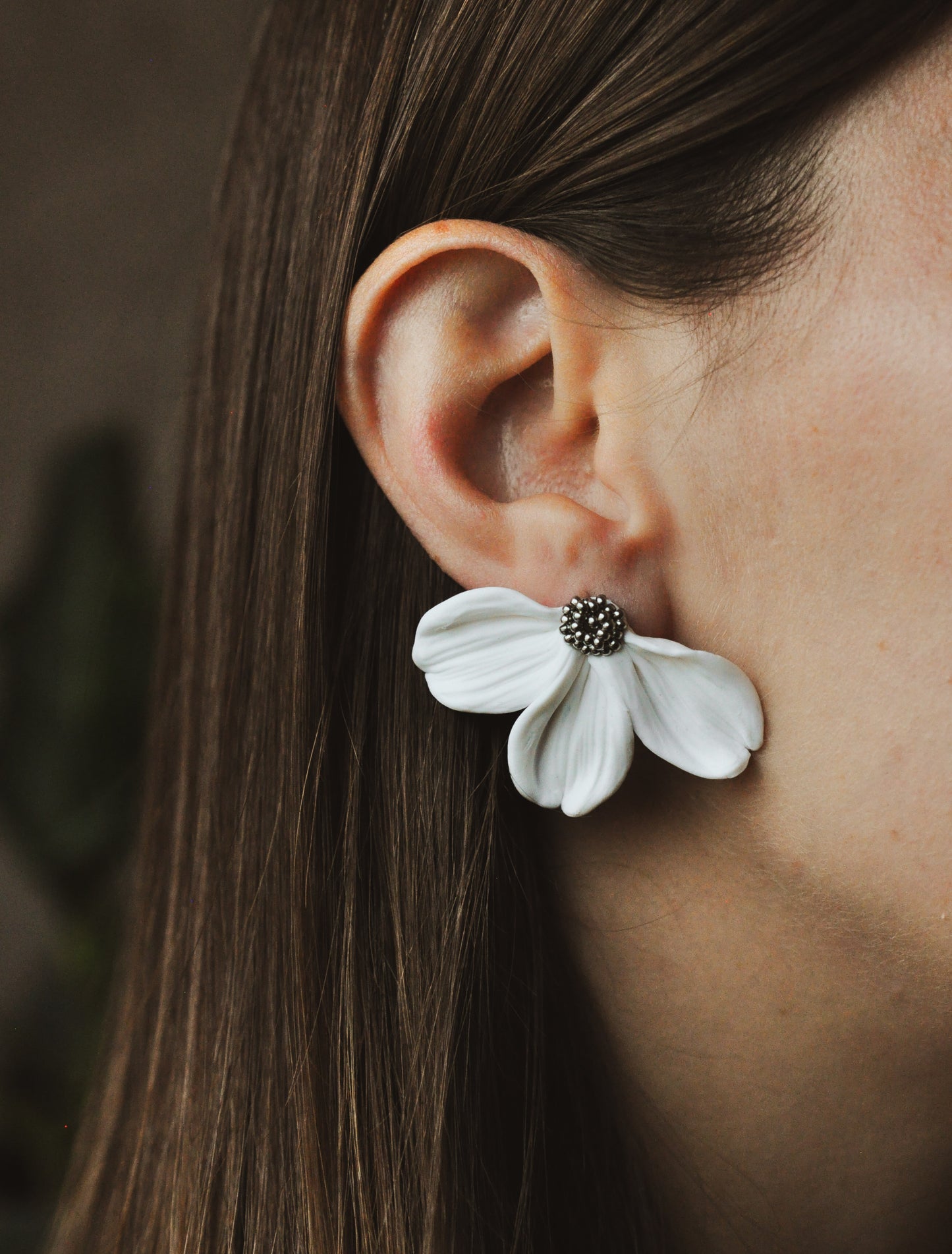 Silver & White Flower Earrings