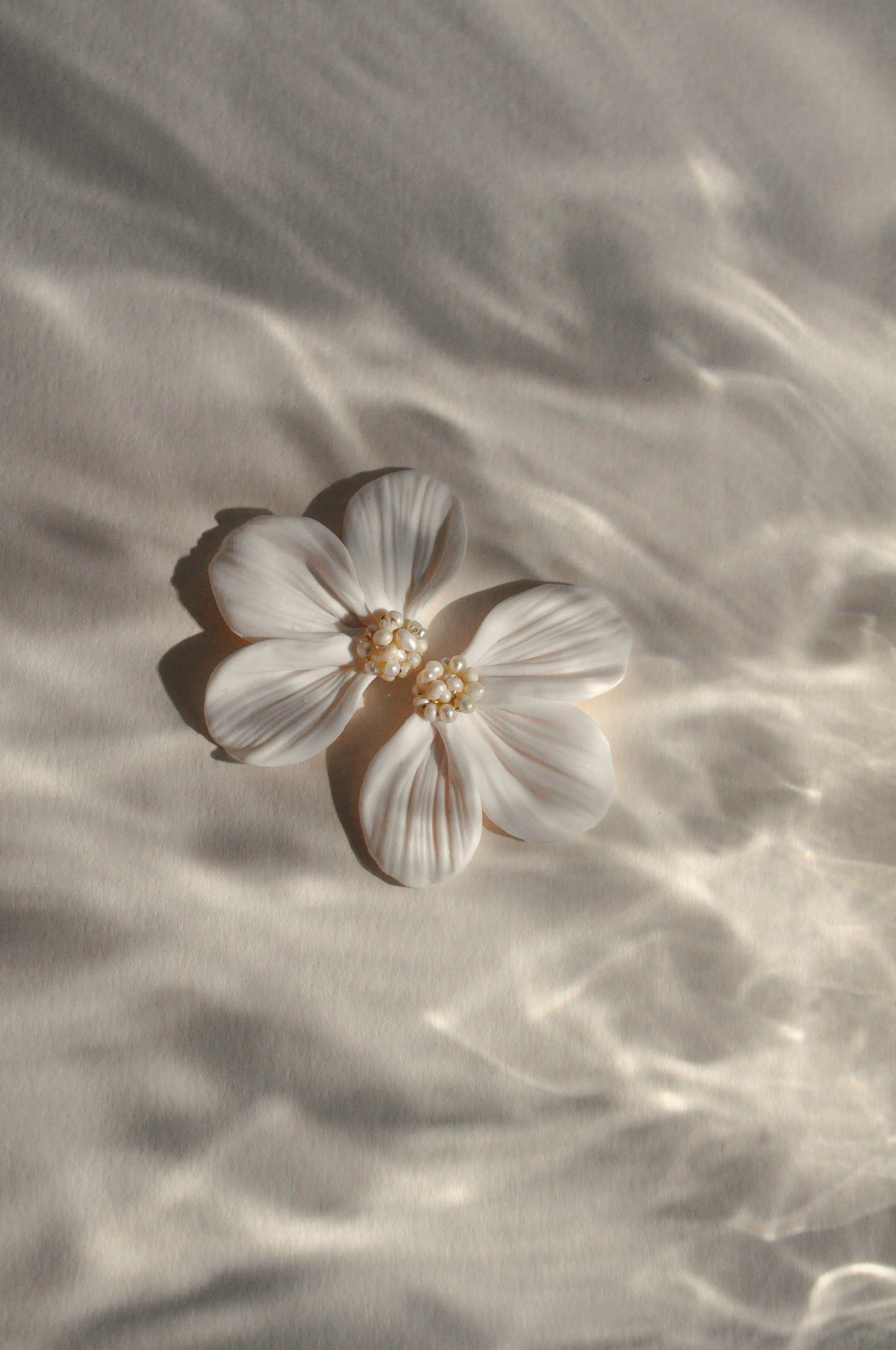 Pearl & White Flower Earrings