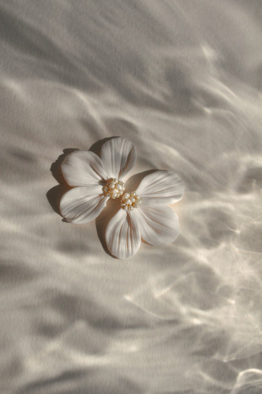Pearl & White Flower Earrings