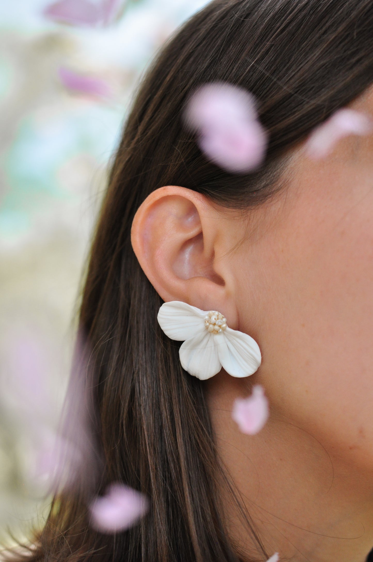 Pearl & White Flower Earrings