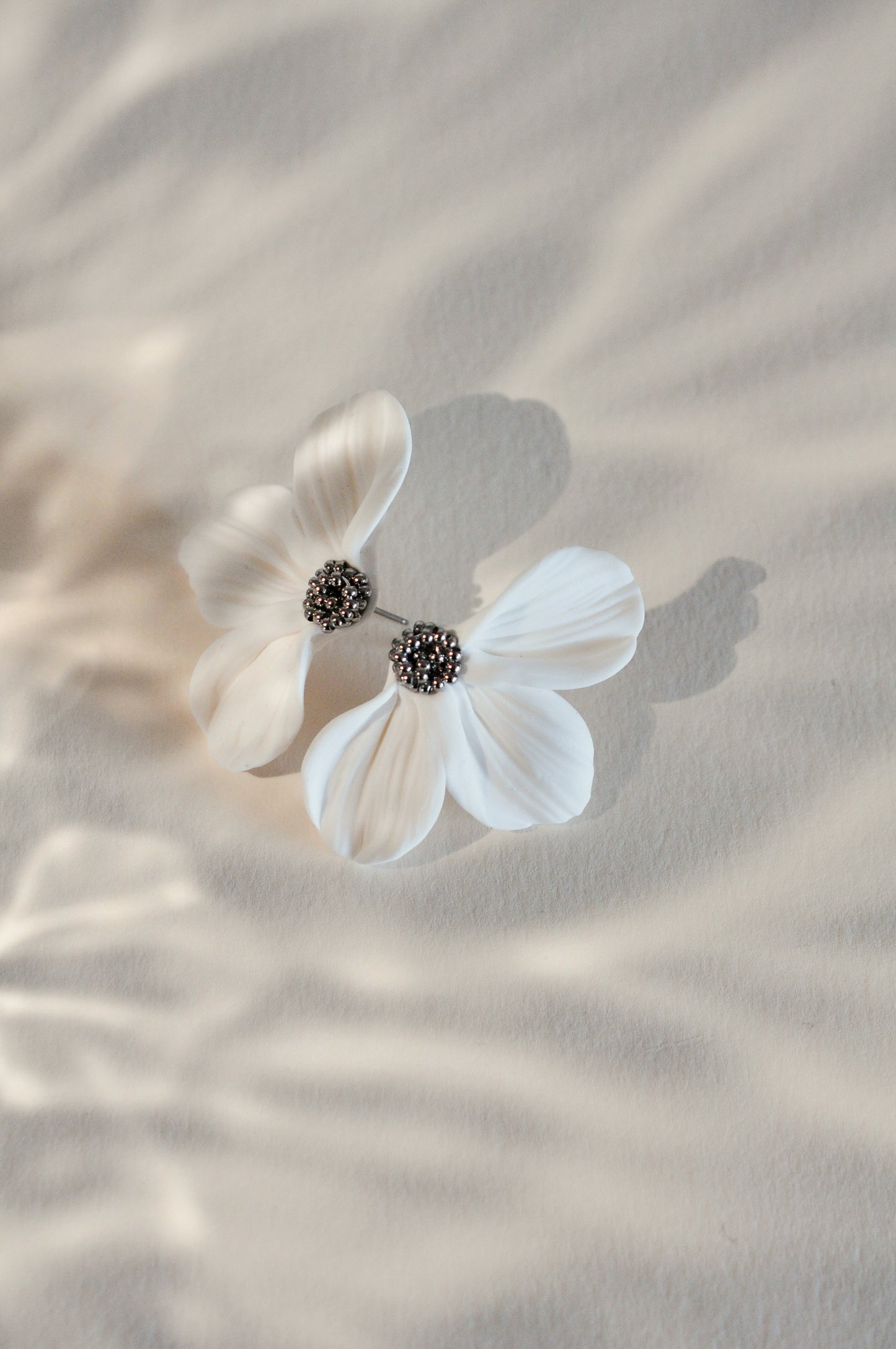 Silver & White Flower Earrings