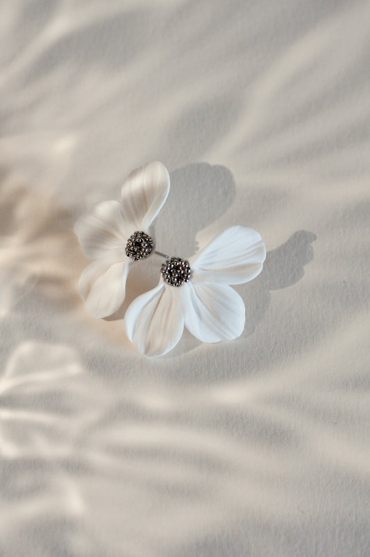 Silver & White Flower Earrings
