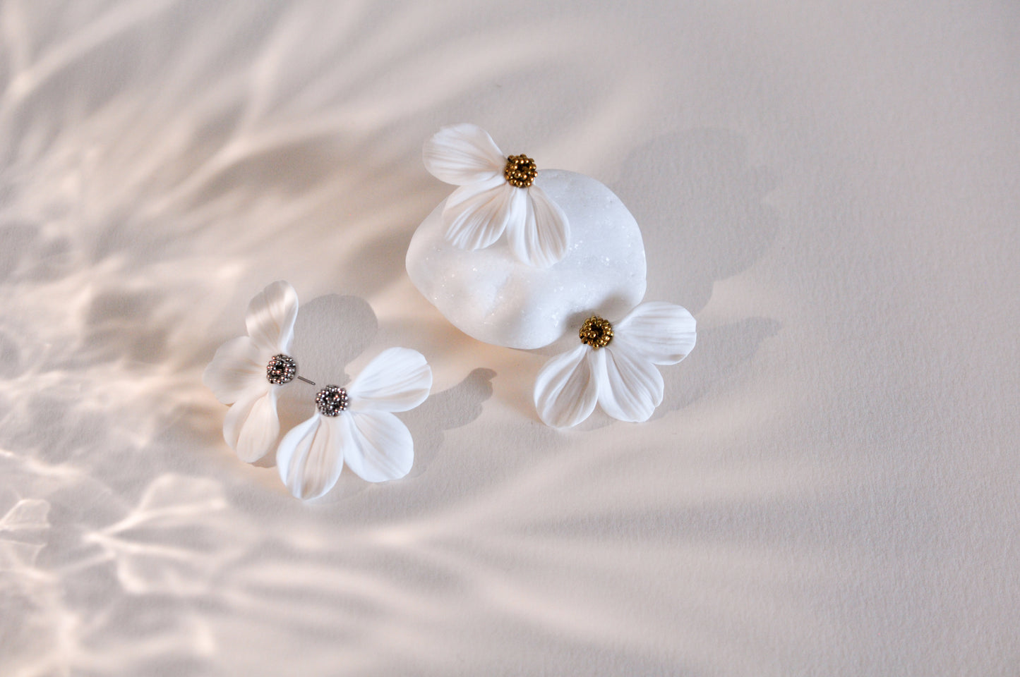 Silver & White Flower Earrings