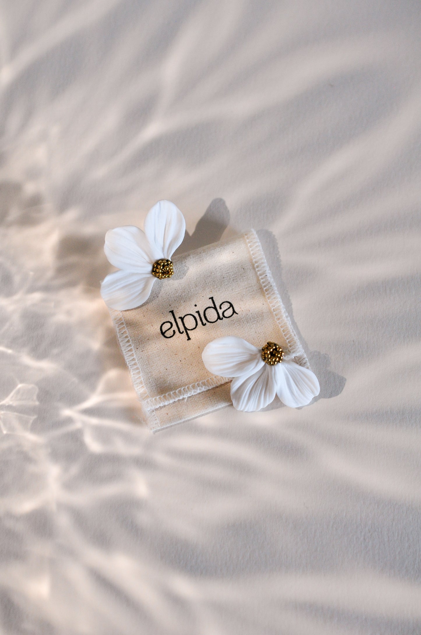 Gold & White Flower Earrings